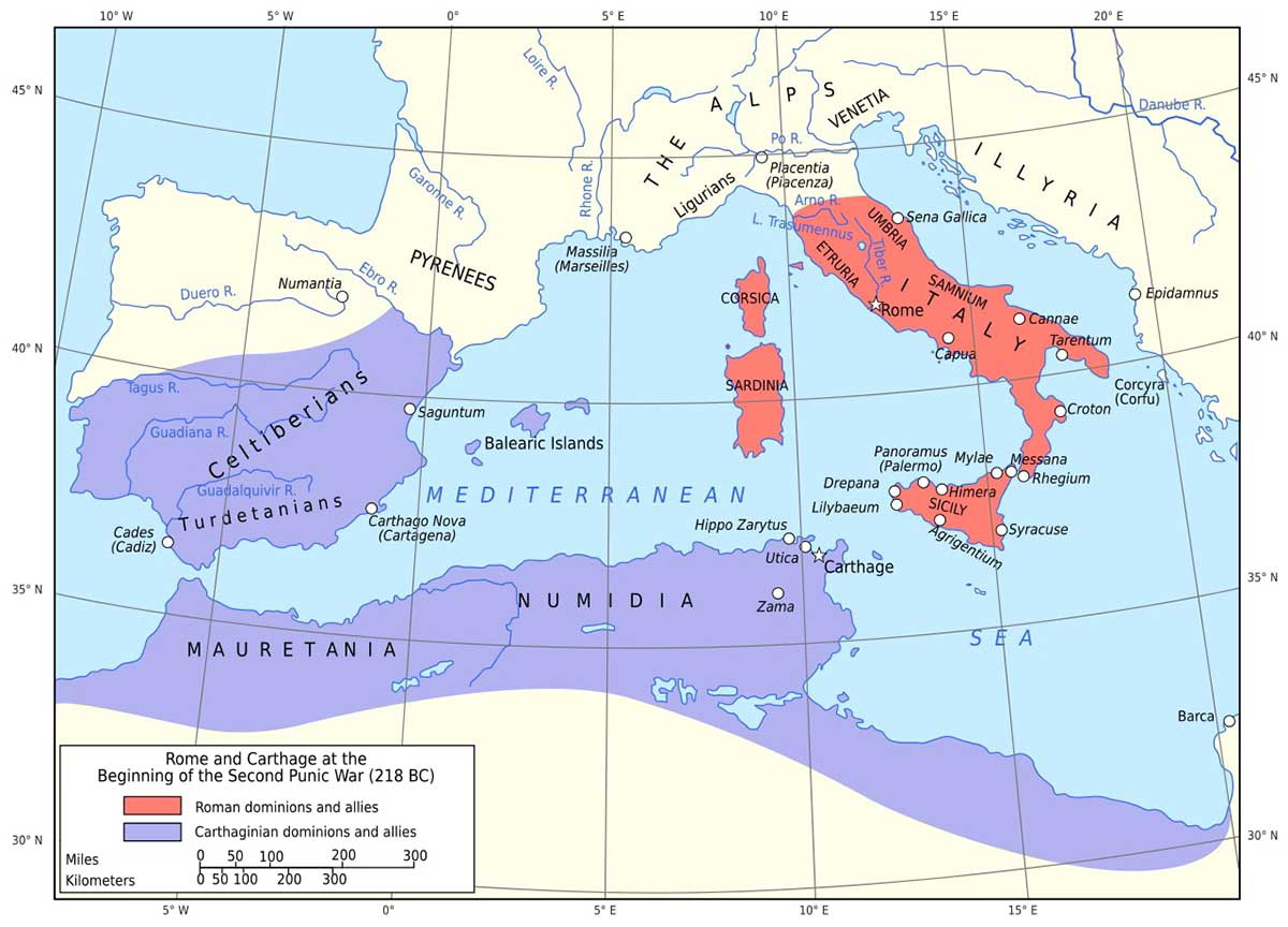 map of rome and carthage start of the second punic war