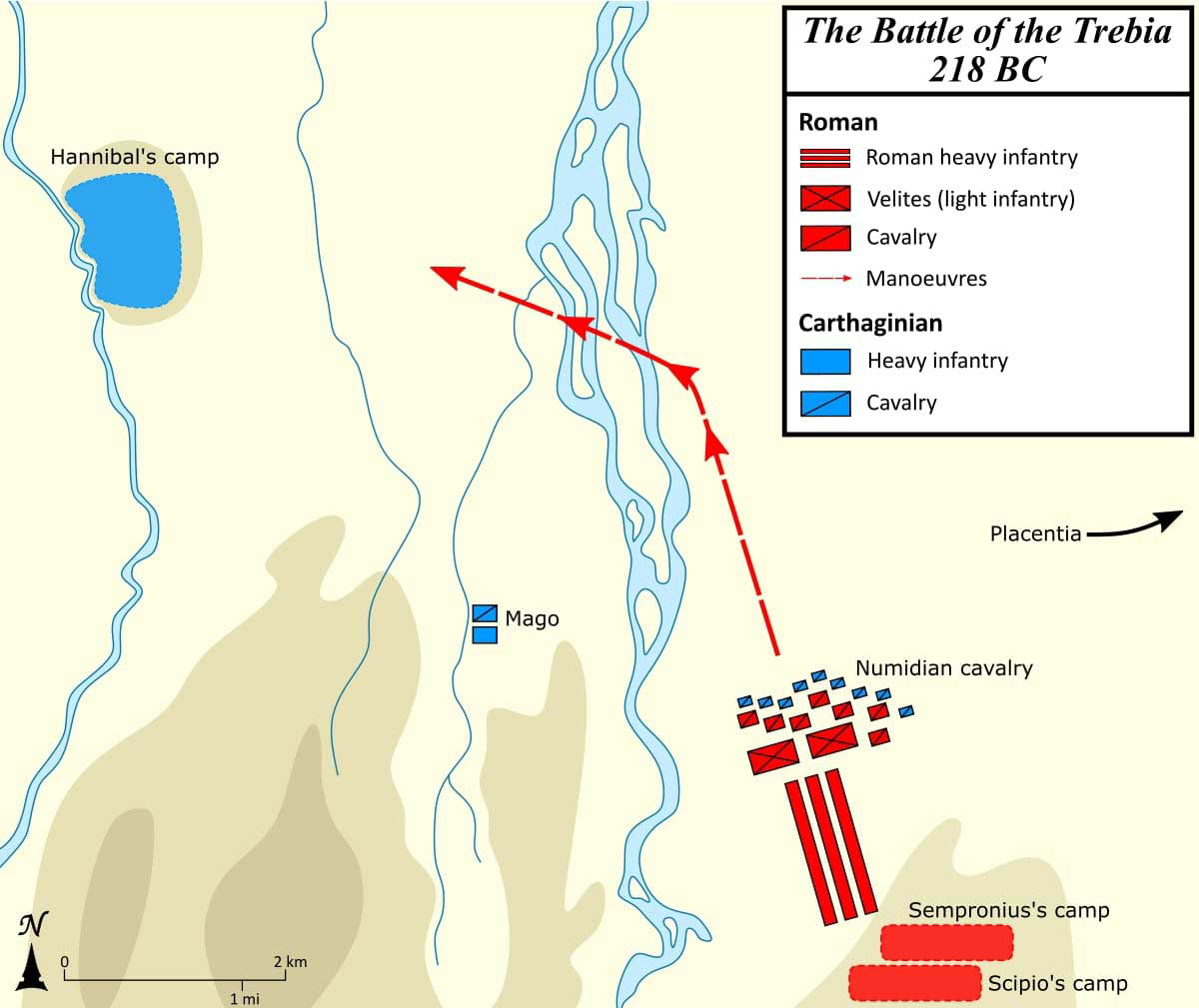 map of the opening stages of the battle of trebbia