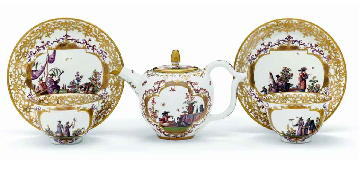 meissen porcelain chinoiserie teapot bowls saucers 1725 1728