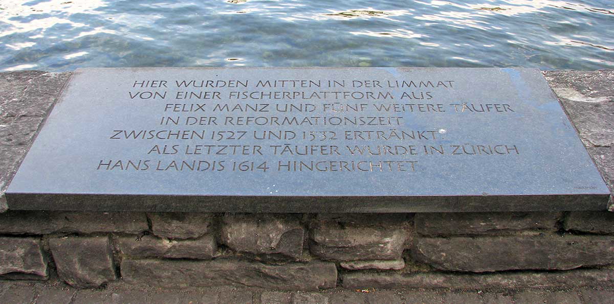 memorial plate for the anabaptists murdered in early 16th century photograph