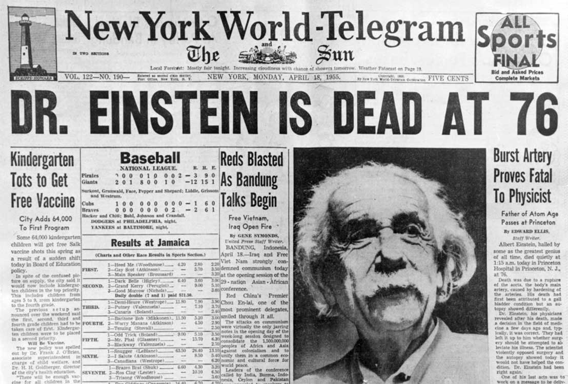 newspaper clipping einstein death 1955