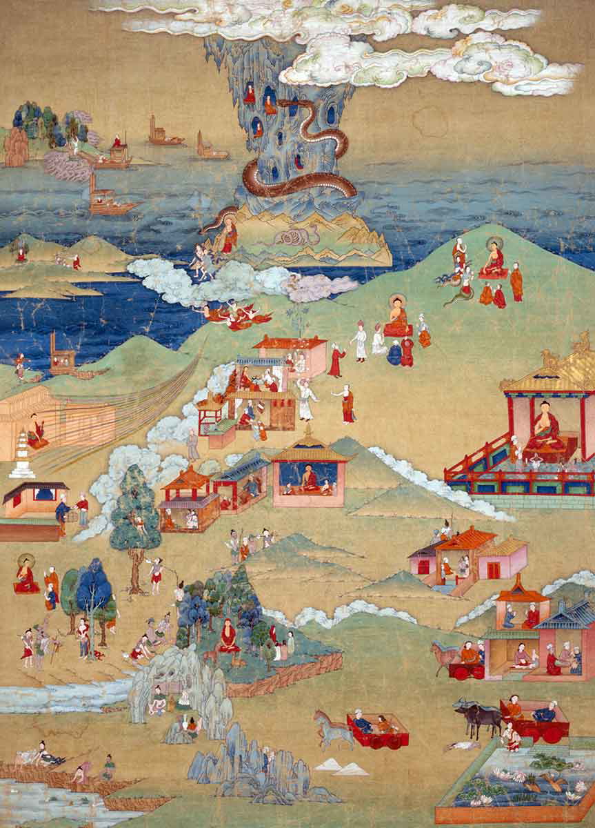 painted banner thangka five morality tales avadana kalpalata jataka
