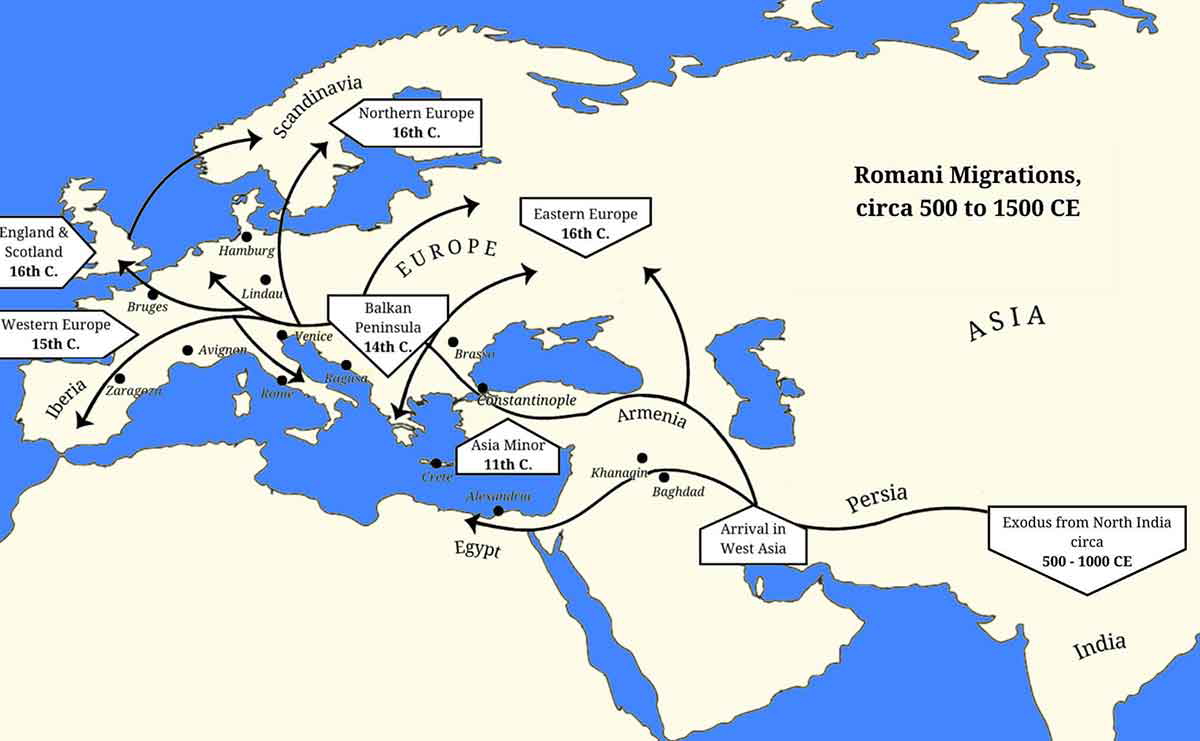 romani people migration map image