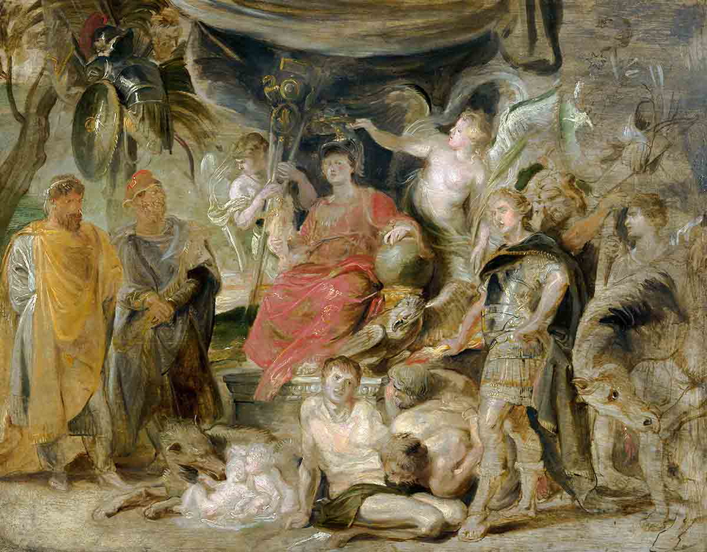 rubens the triumph of rome the youthful emperor constantine honouring rome painting
