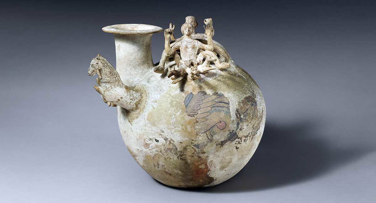 scylla greek terracotta flask