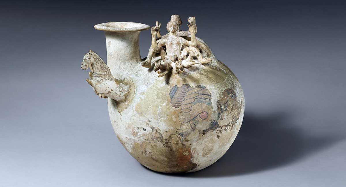 scylla greek terracotta flask