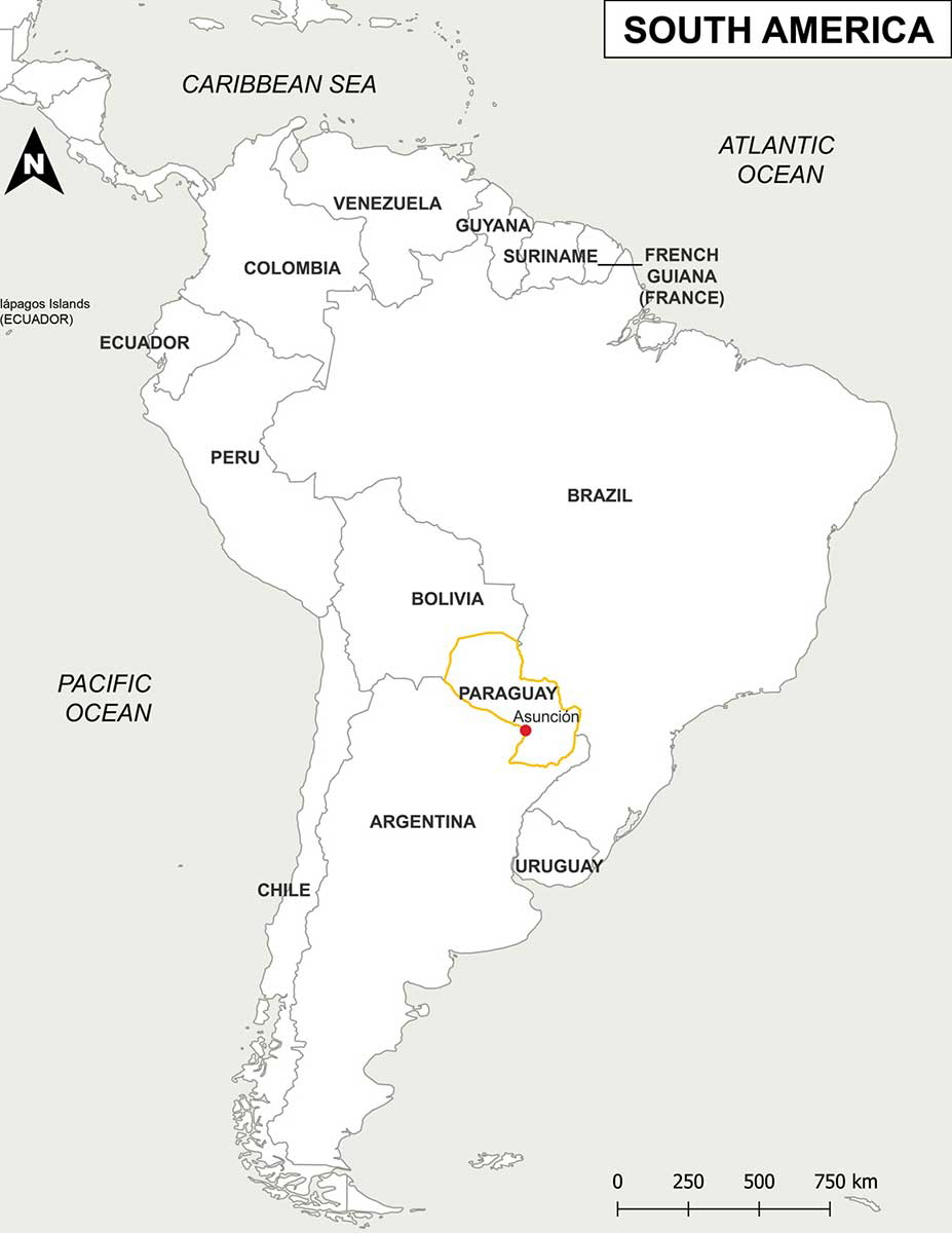 south america map with paraguay
