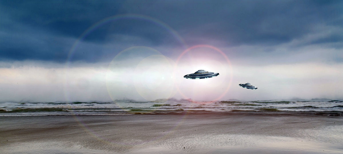 ufos over beach