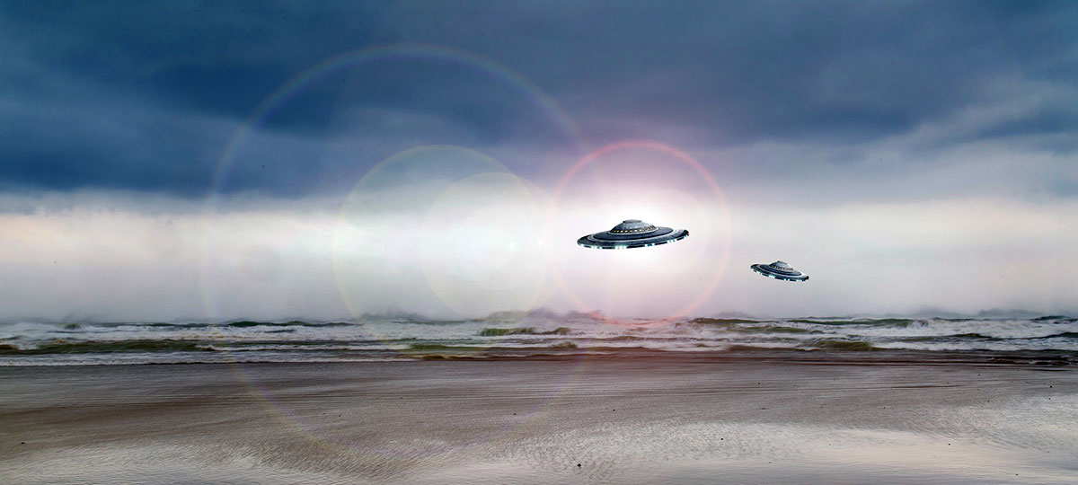ufos over beach
