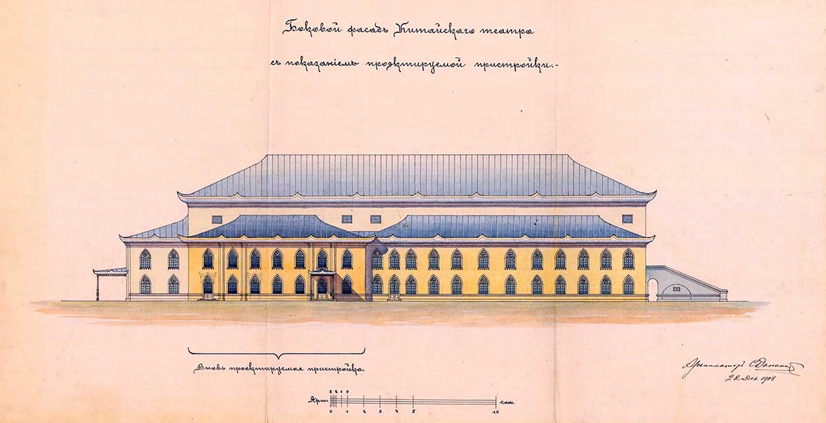 watercolour chinese opera theatre 1908