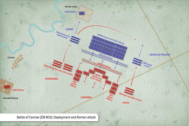 Map: Battle of Cannae (216 BCE) – Deployment & Initial Attack