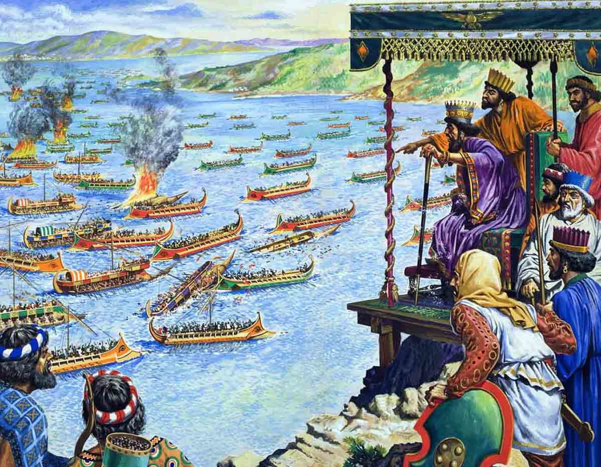 battle salamis painting from above