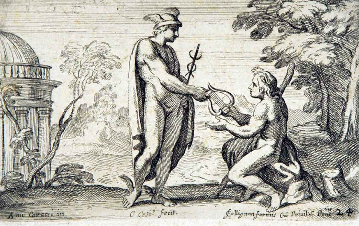 cesio mercury giving lyre apollo drawing