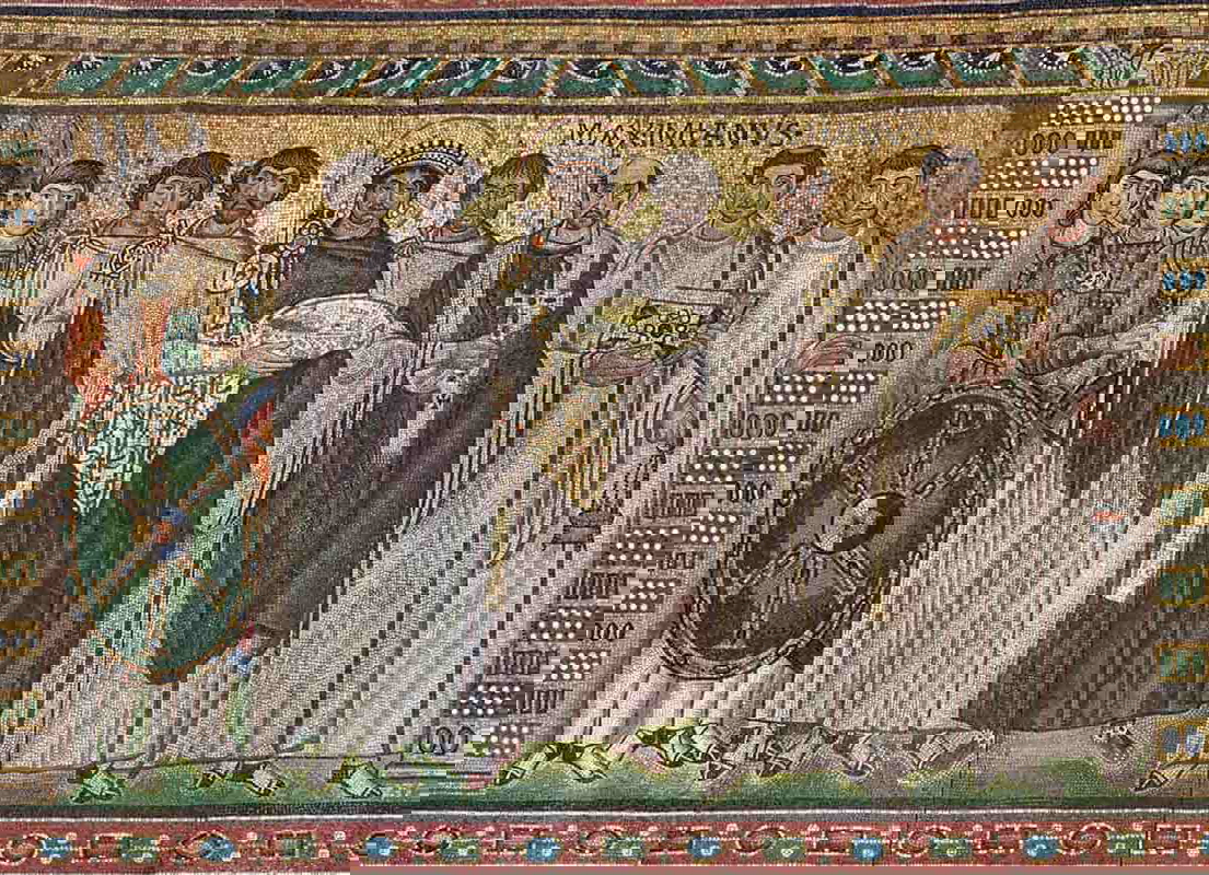 emperor justinian court mosaic