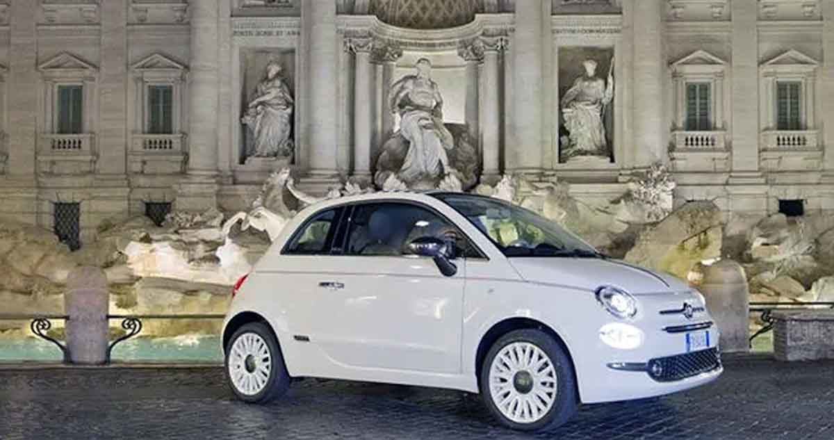 fiat 500 dolcevita cabrio trevi fountain