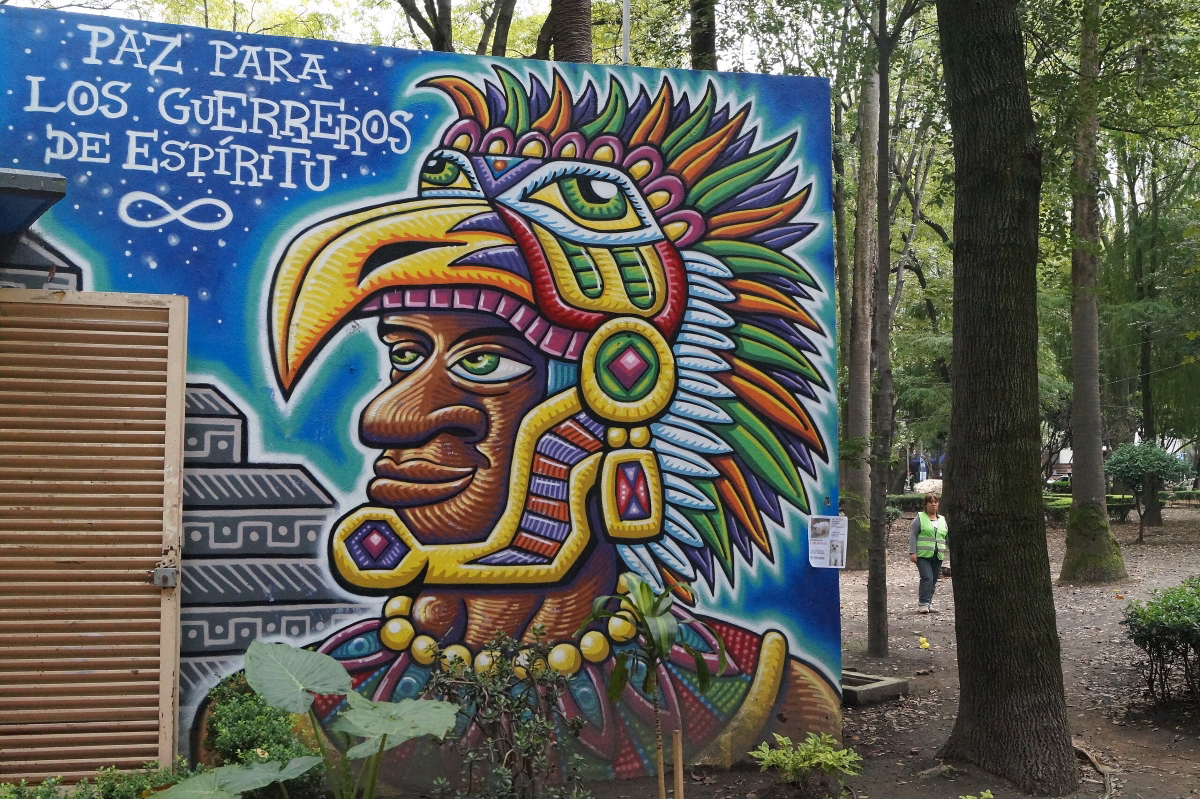 mural aztec warrior mexico city
