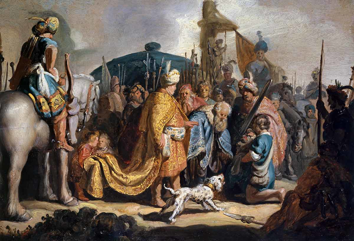 rembrandt david with the head of goliath before saul painting