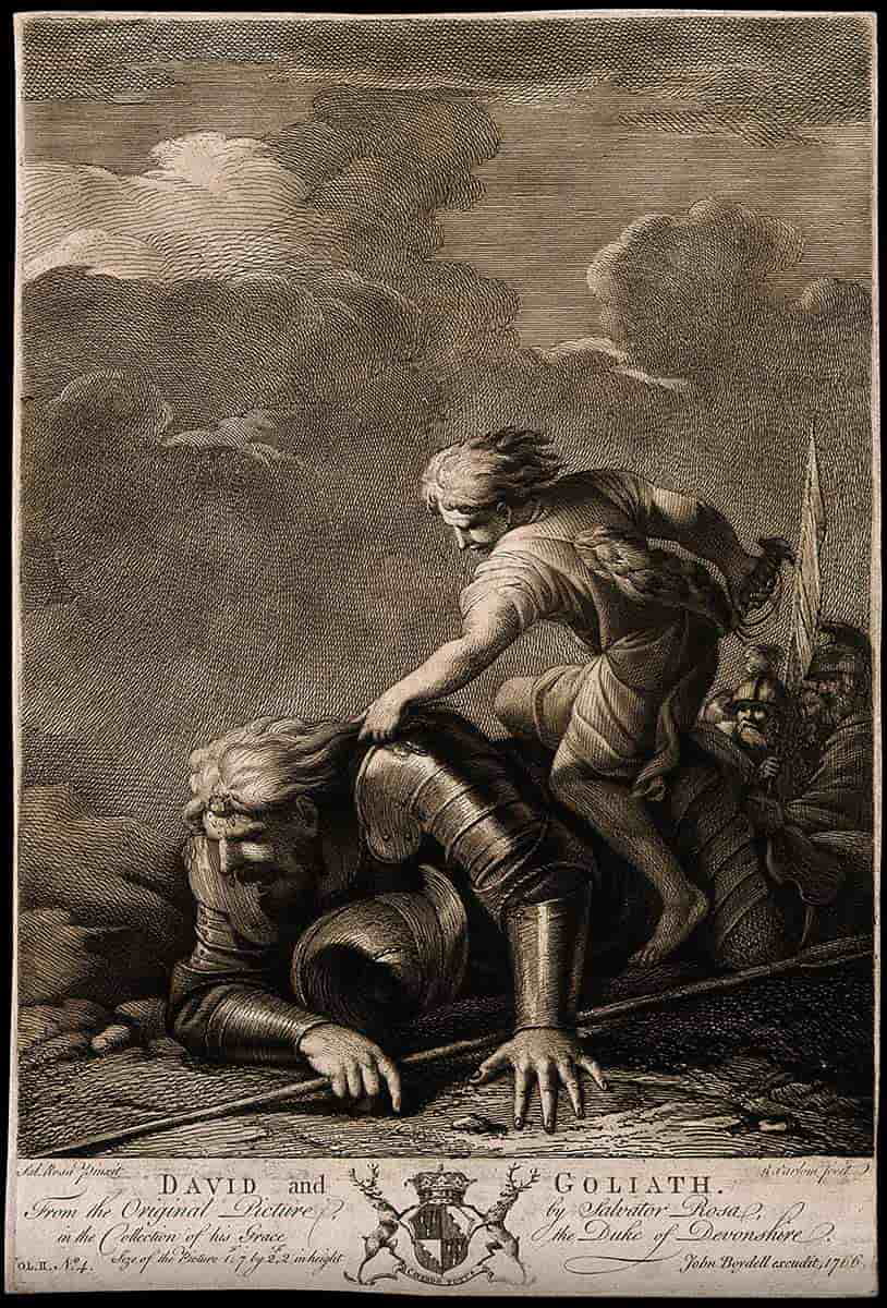 rosa david in combat with goliath aquatint