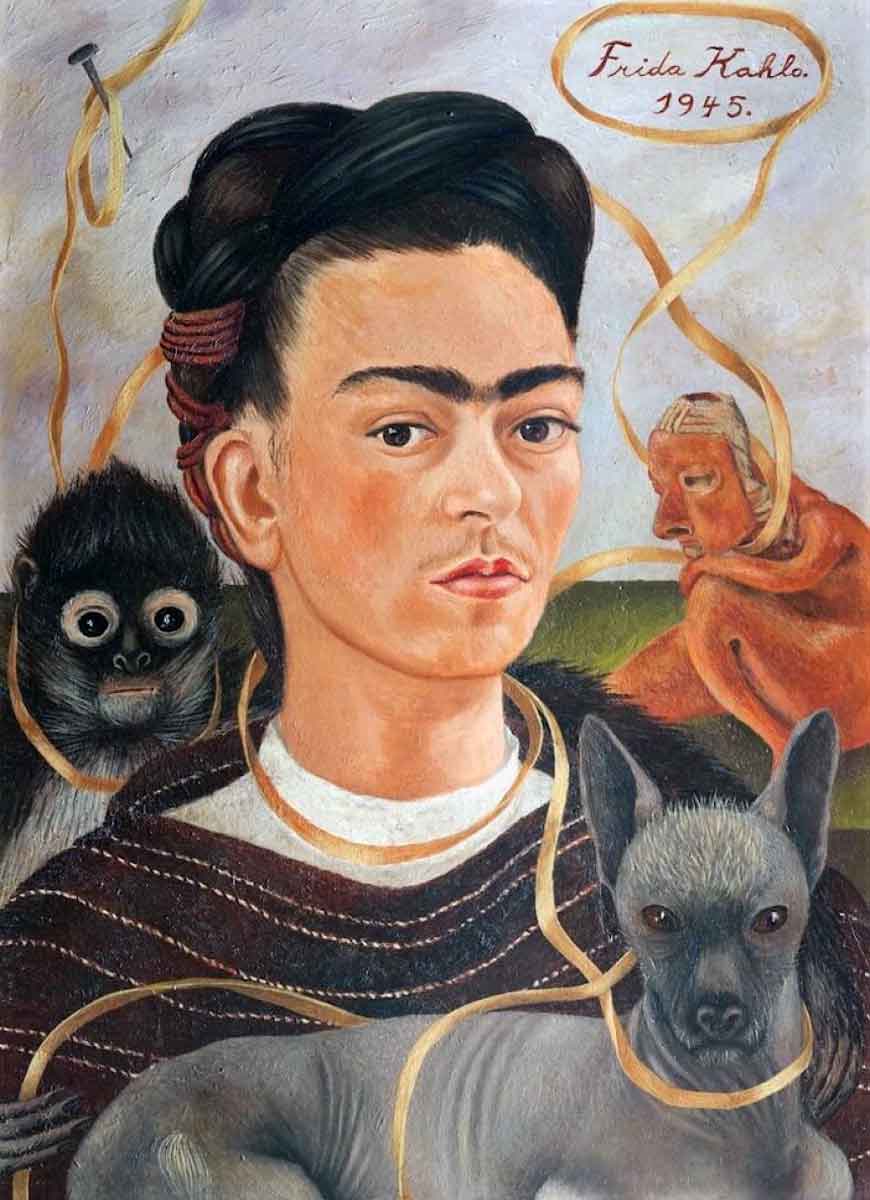 self portrait with small monkey frida kahlo 1945