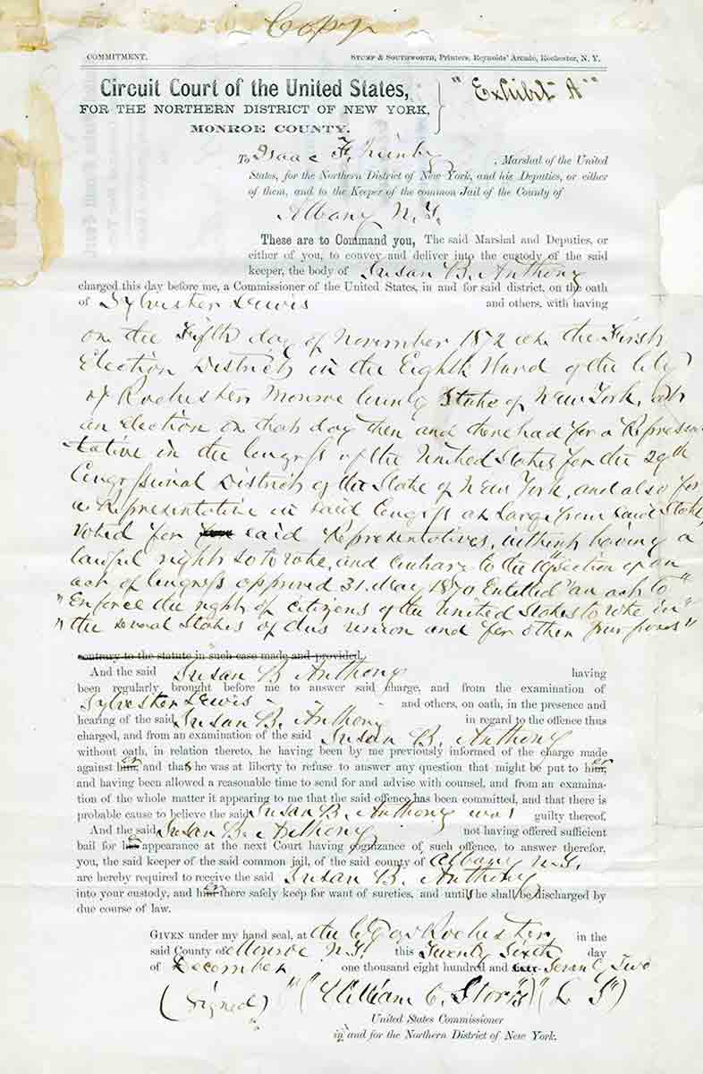 susan b anthony arrest order