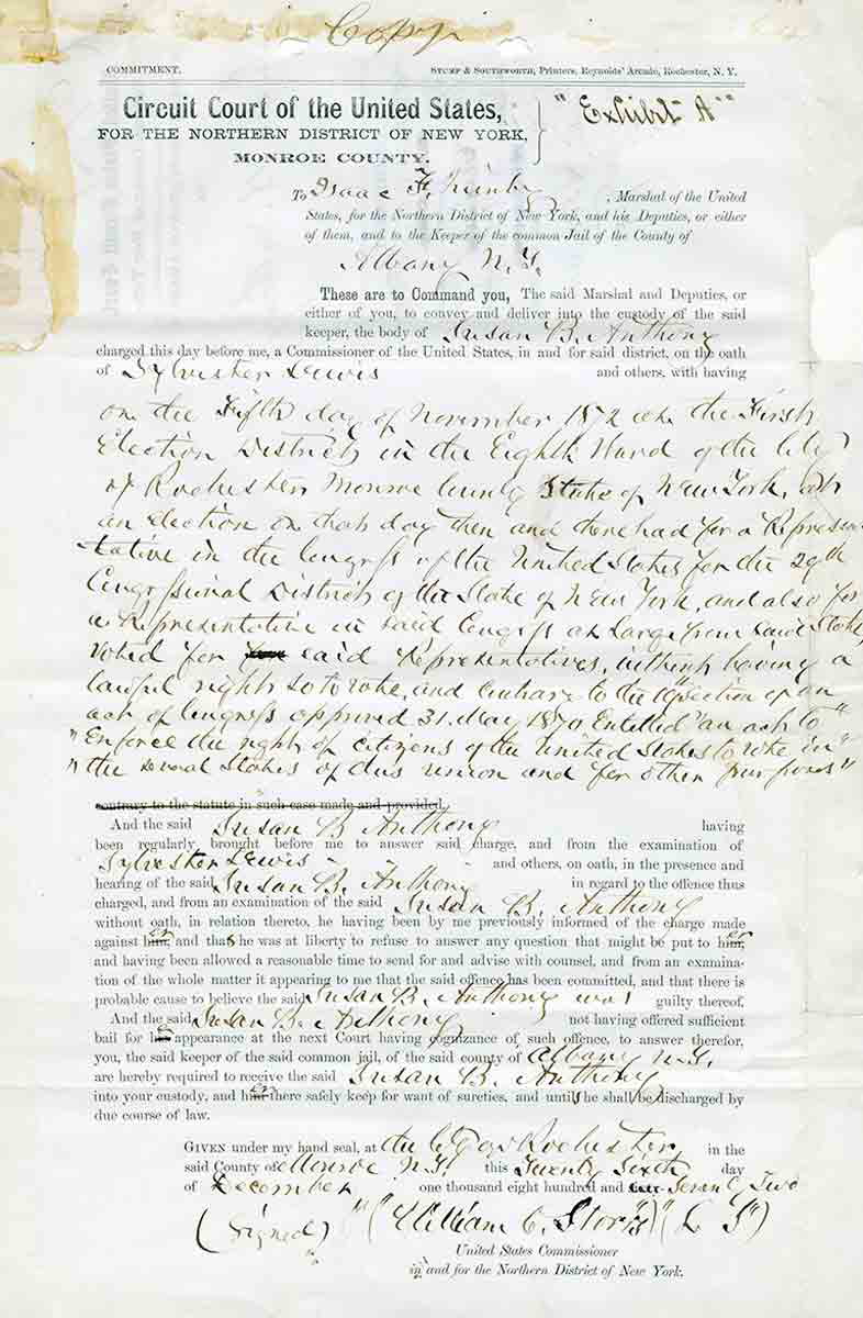 susan b anthony arrest order