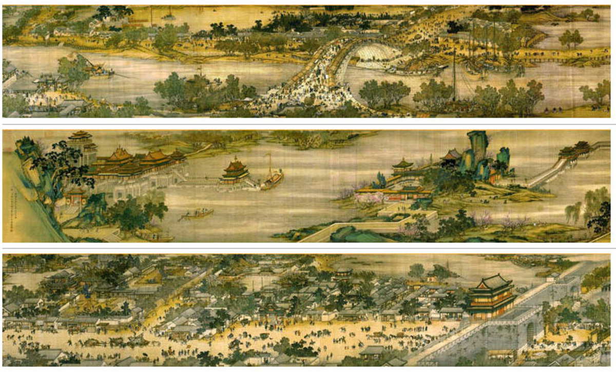 Along the River During the Qingming Festival, is believed by some to portray life in Kaifeng, 18th century copy of 12th century original. Source: Wikimedia Commons