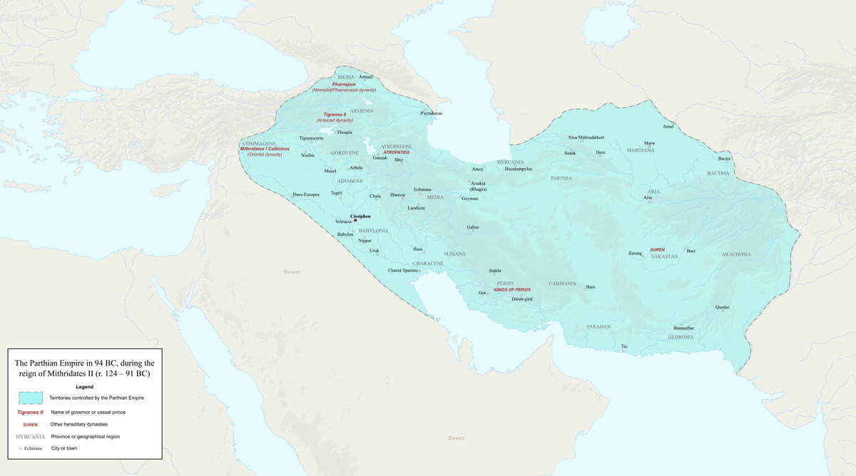 Map Parthian Empire Mithridates II