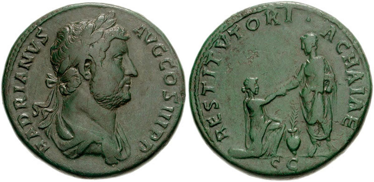 Sestertius hadrian restoration greece wiki