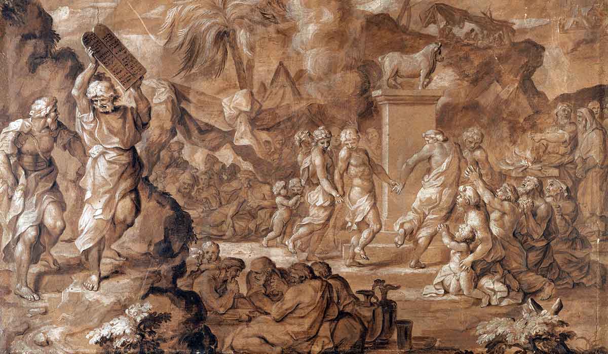 bourdon the israelites dancing around the golden calf painting