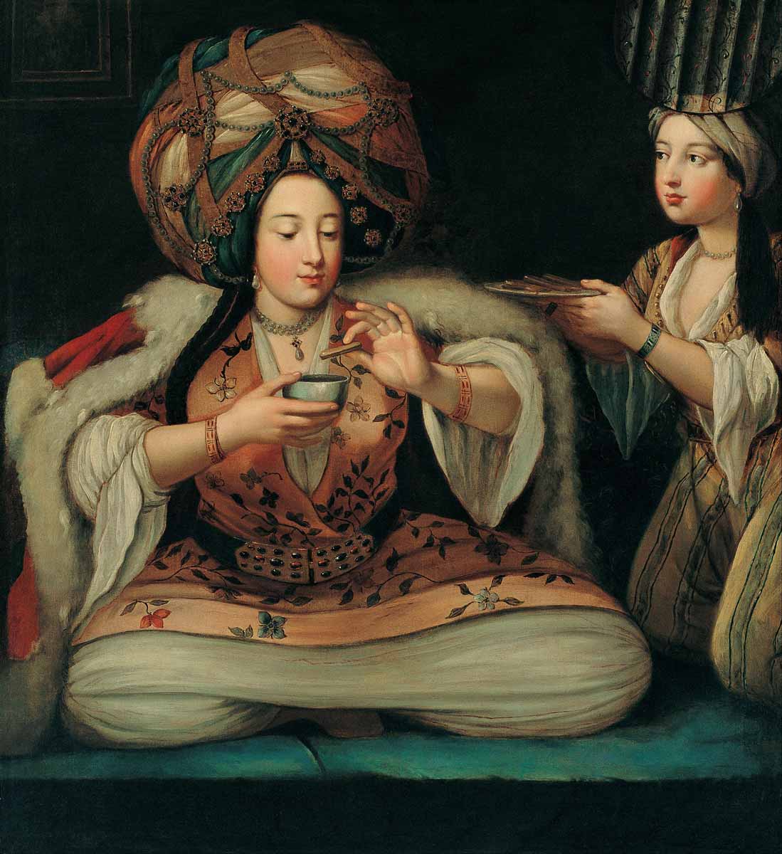 enjoying a coffee ottoman women