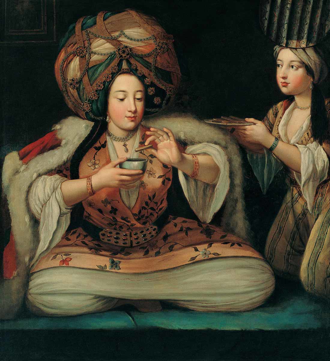enjoying a coffee ottoman women