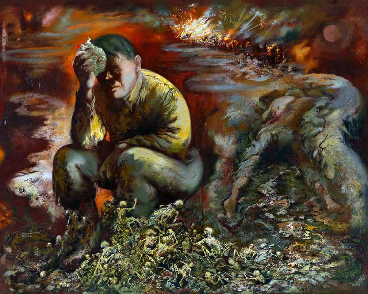 george grosz cain or hitler in hell painting