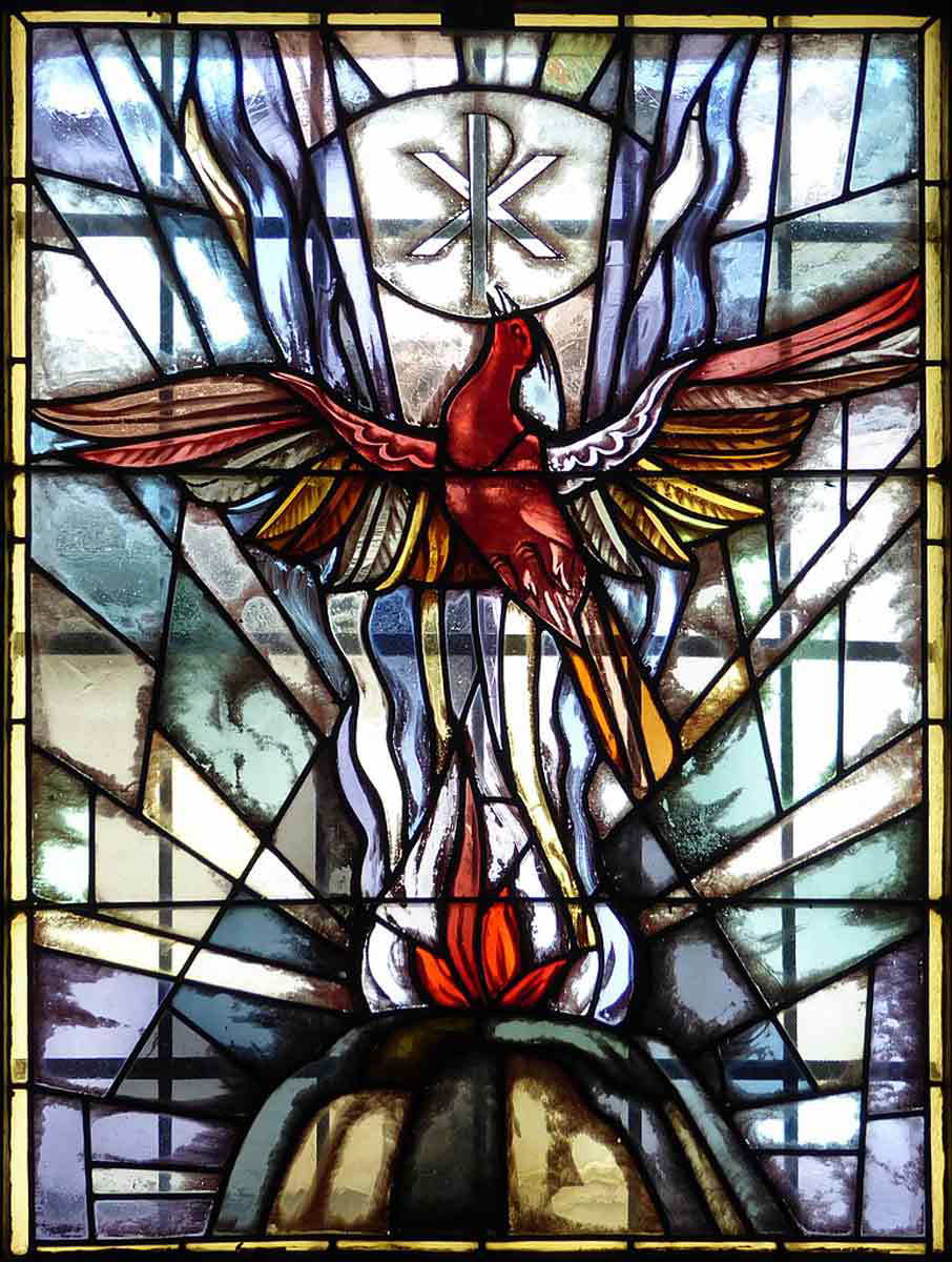 phoenix stained glass window purgstall church