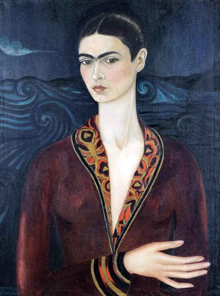 self portrait in velvet dress frida kahlo 1926