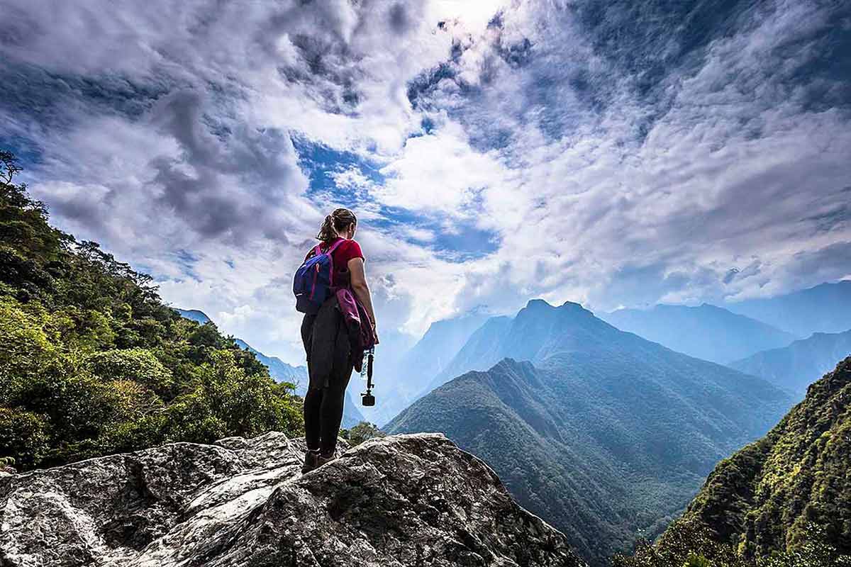 woman inca trail machu picchu peru