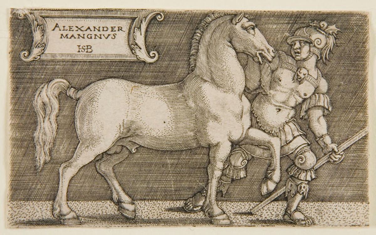 Alexander the Great with His Horse Bucephalus, by Sebald Beham, Germany, 16th century. Source: Harvard Art Museums