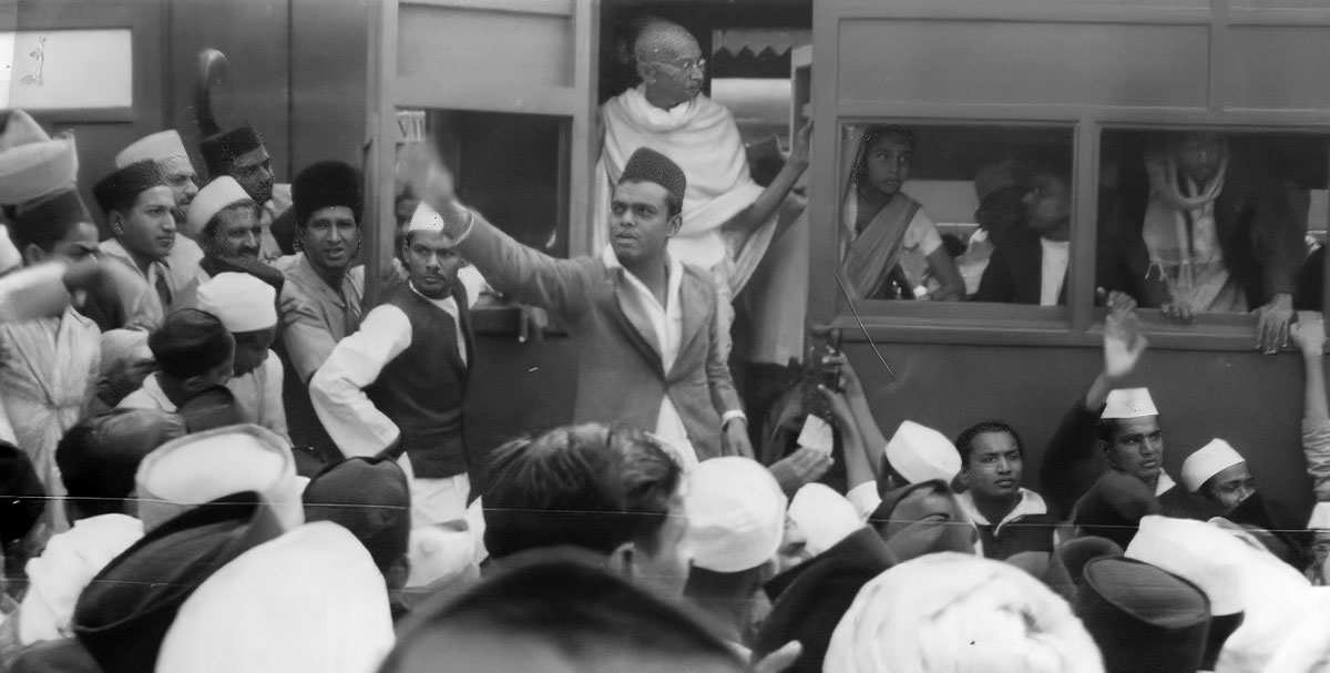 Gandhi on a train