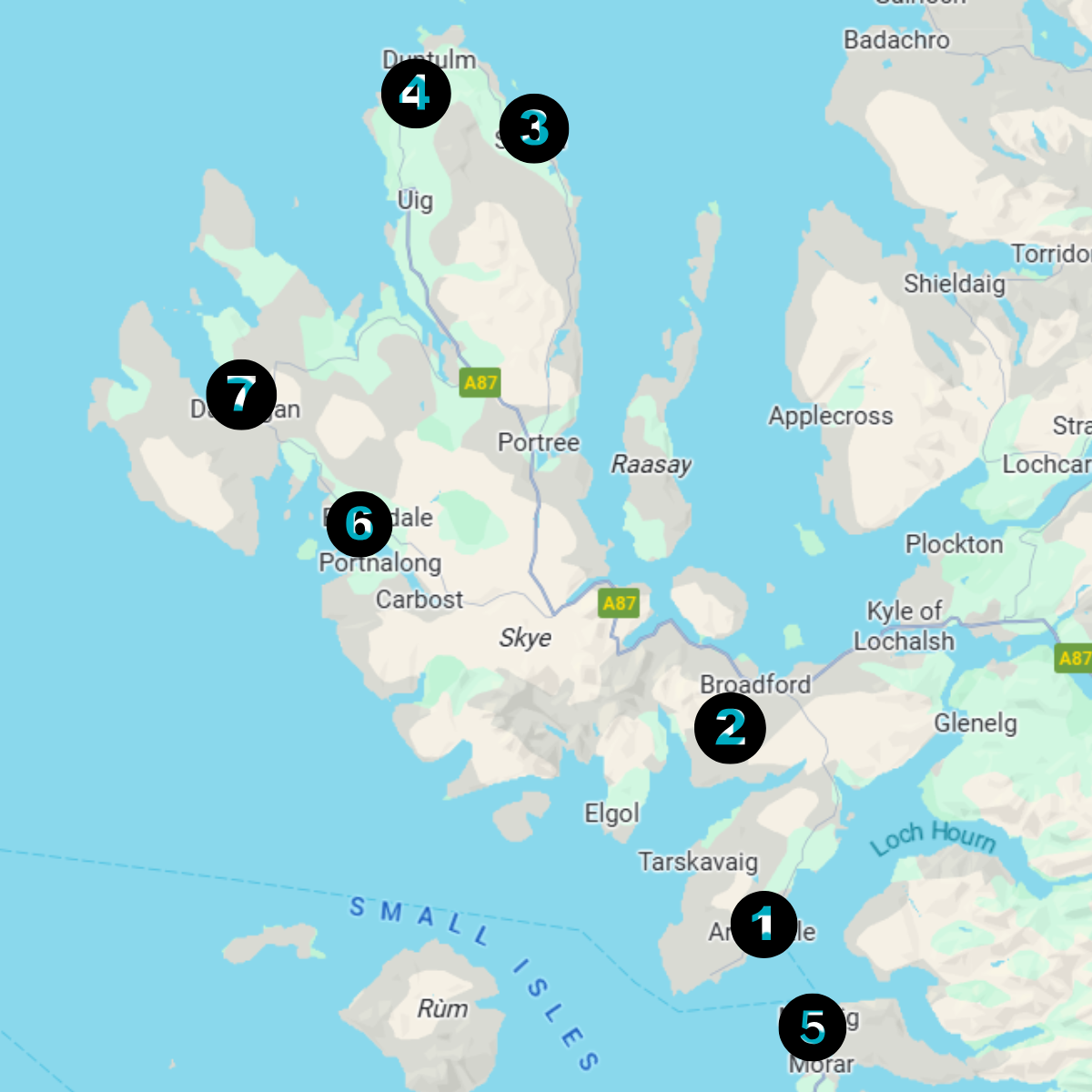 Map of historic places to visit on the Isle of Skye