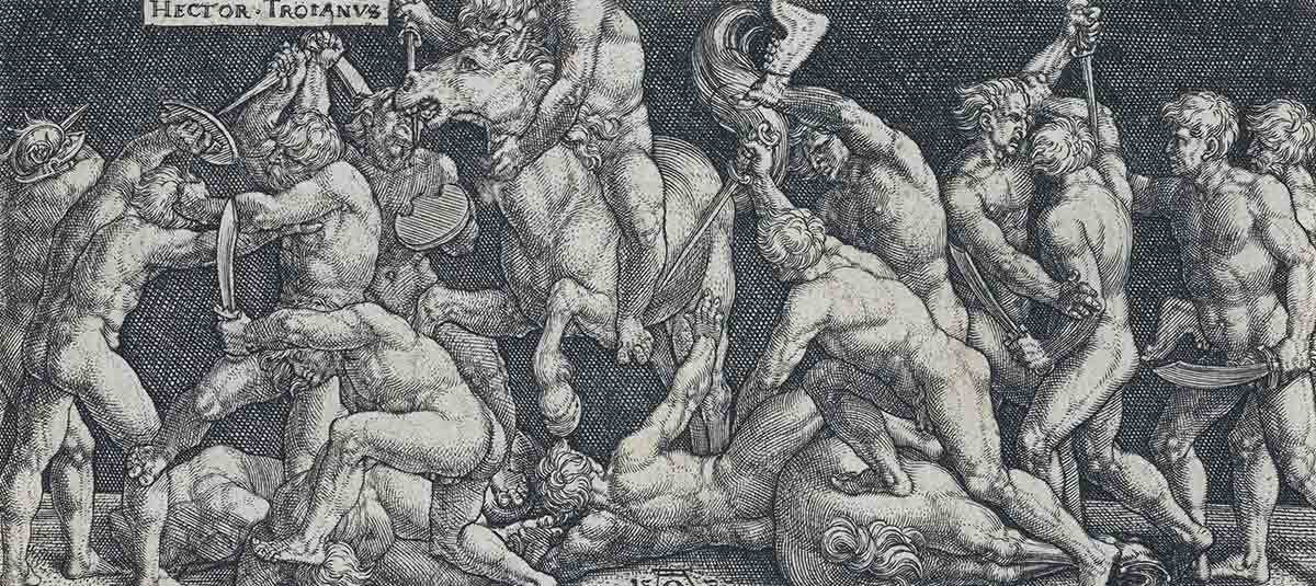 aldegrever hector fighting greeks engraving
