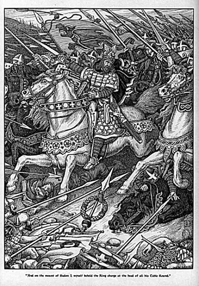 arthur leading charge battle mount badon george wooliscroft rhead louis rhead 1898