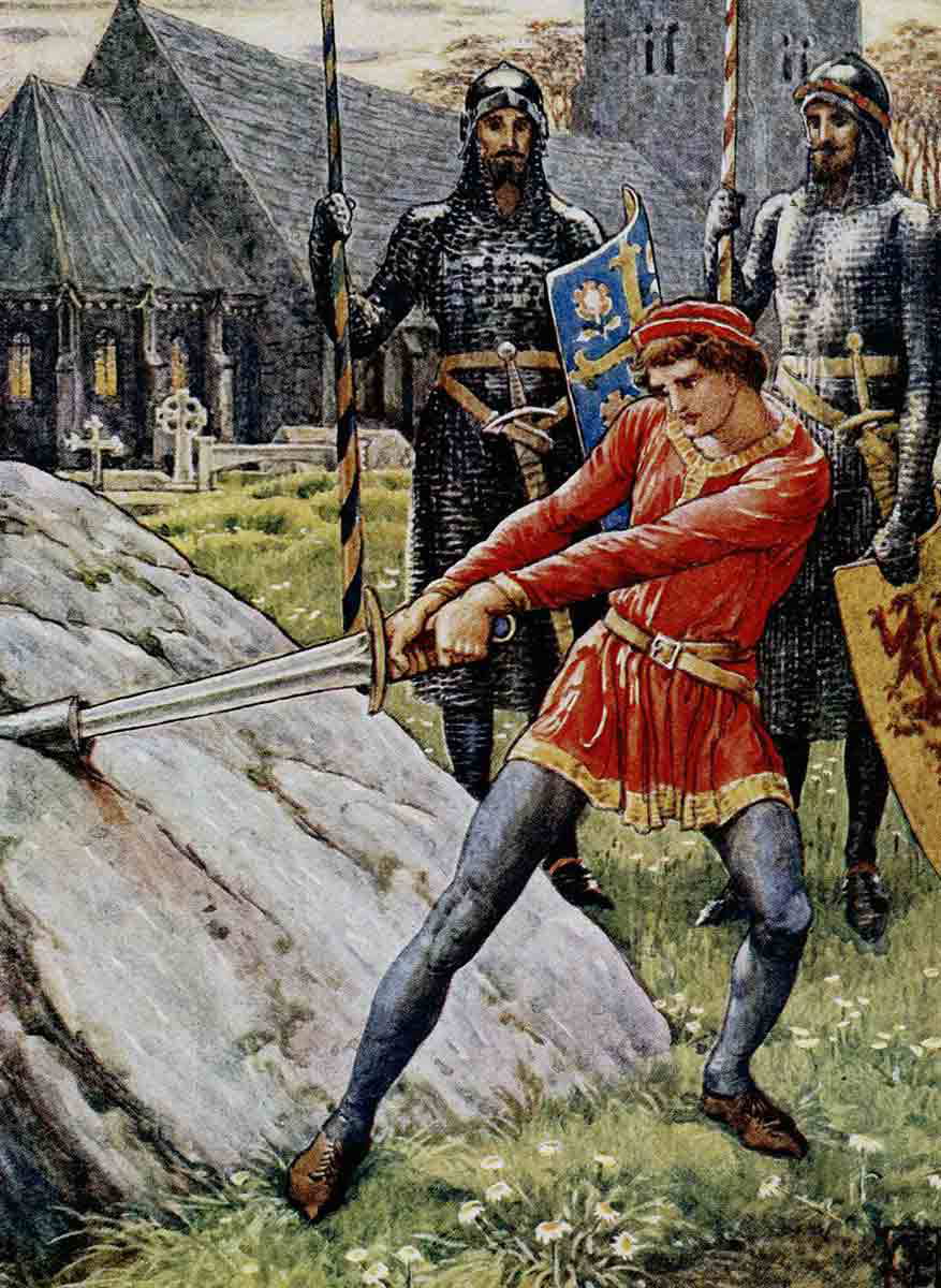 arthur pulls sword stone walter crane 1910