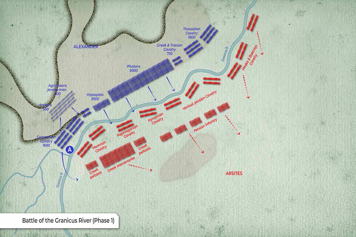 map of the battle of granicus phase 1