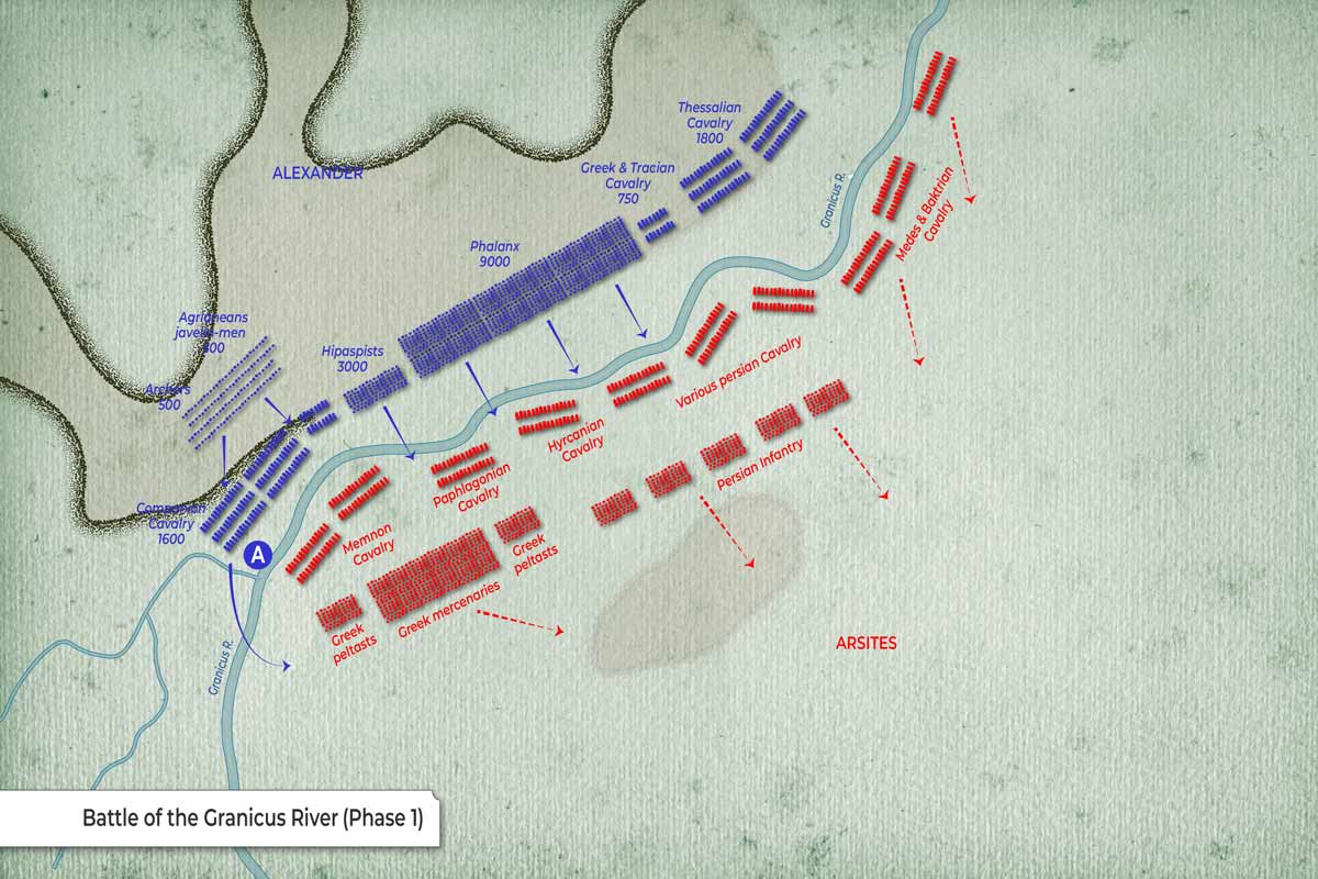 map of the battle of granicus phase 1