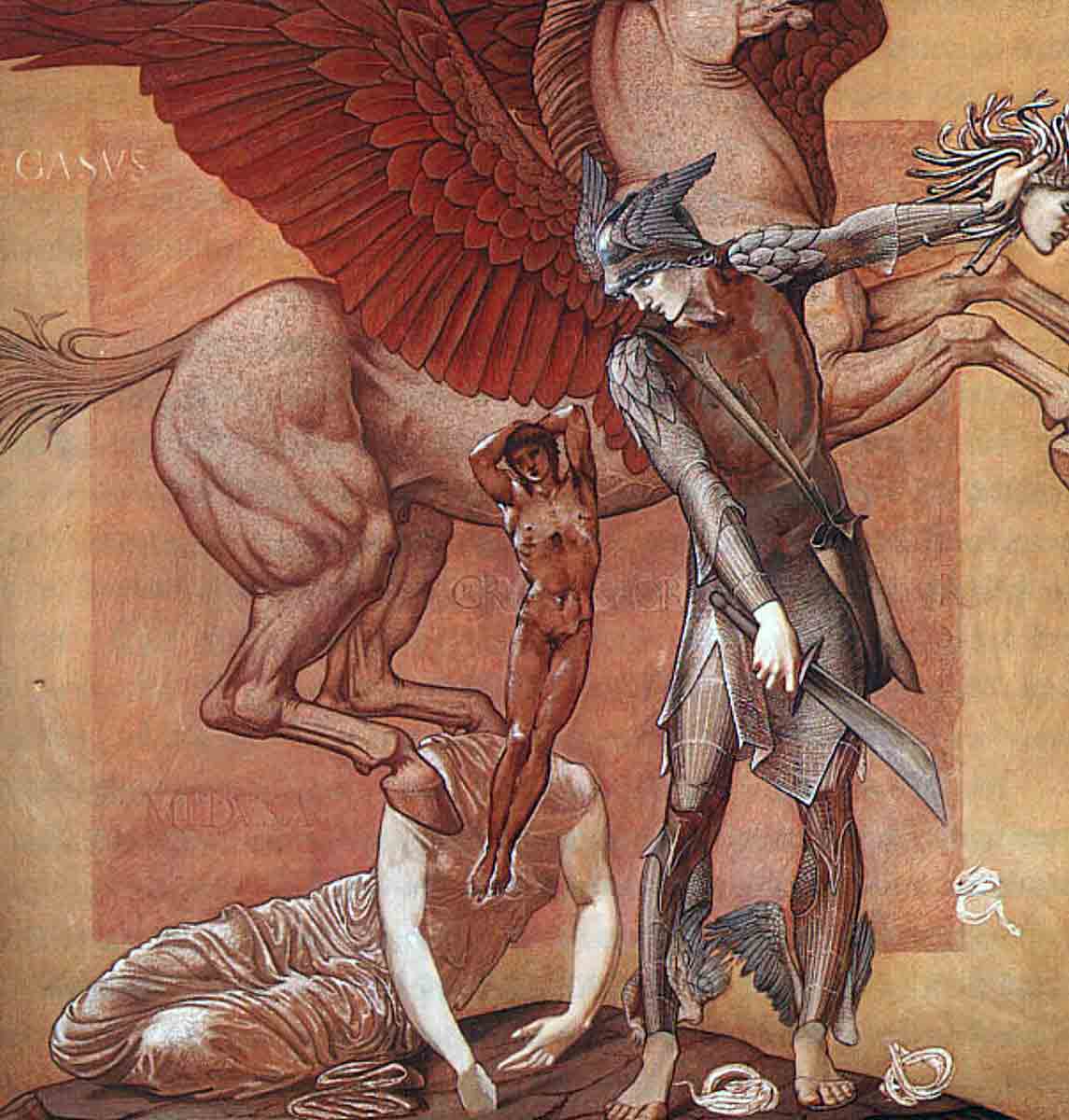 burne jones birth pegasus chrysaor drawing