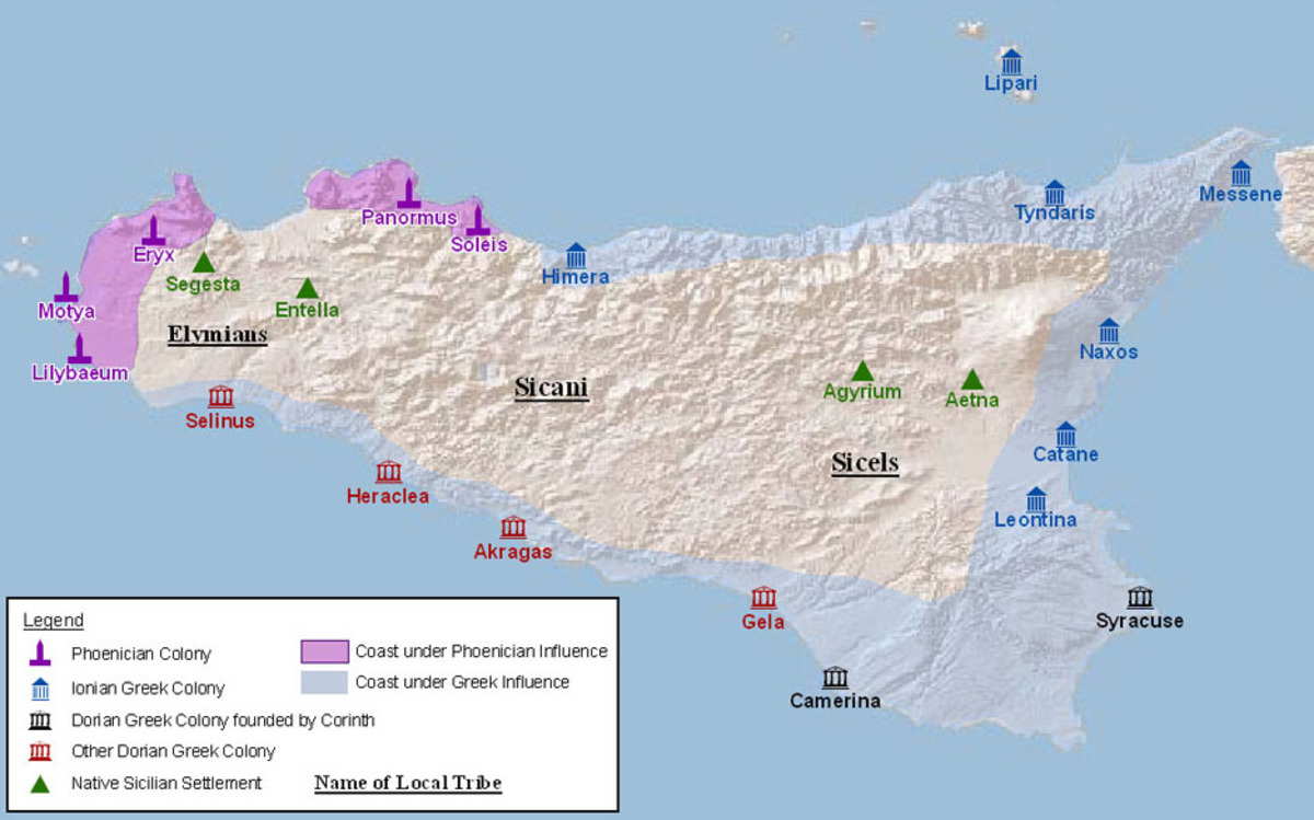 Map of the colonization of Sicily. Source: Wikimedia Commons
