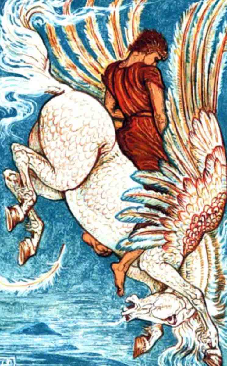 crane chute bellérophon pégase illustration