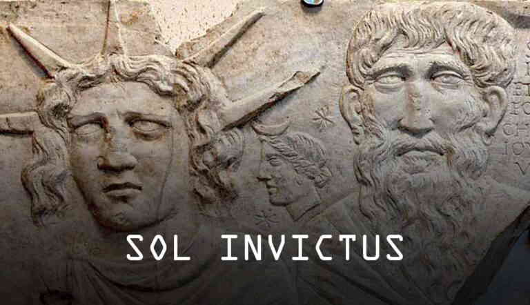 Sol Invictus and Luna relief with title