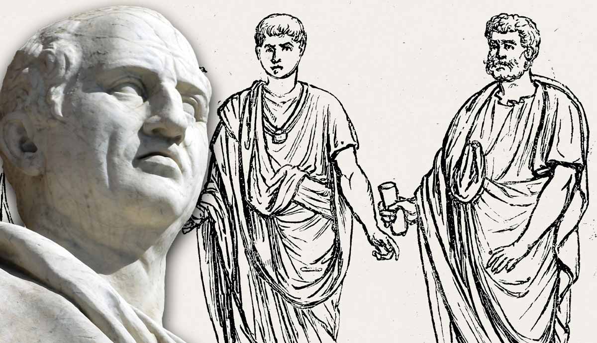 Roman bust and citizen illustrations