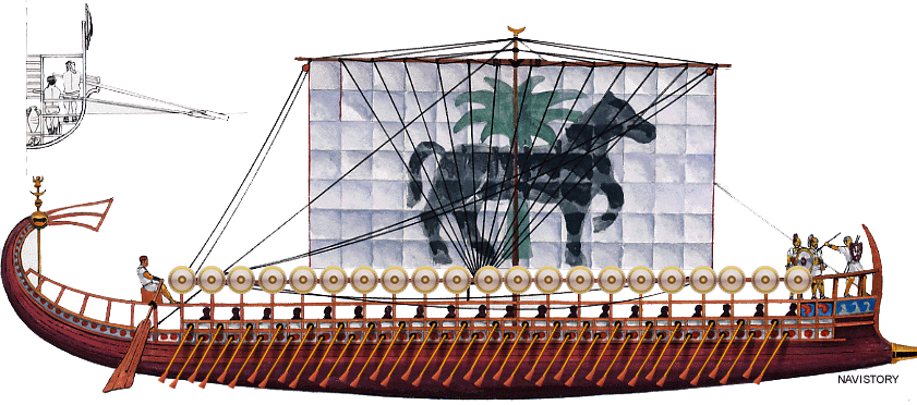 Drawing of a Punic deire ship, c. 600 BCE. Source: Naval Encyclopedia