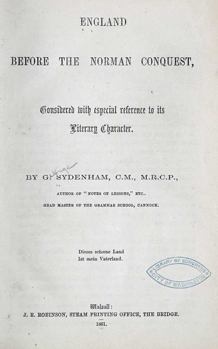 england before norman conquest 1861